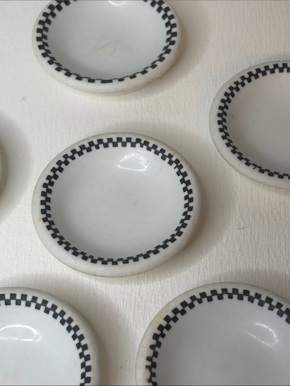 Vintage Restaurant Ware White and Black Butter Pat Dishes - Set of 6